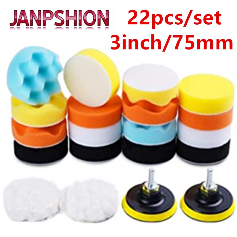 22Pcs 3 Inch 75Mm Auto Buffing Pads Kit, Voor Auto Boren, Polijsten, Slijpen, en Waxen (18Pcs + 2 Boor Adapters + 2 Zuignappen)