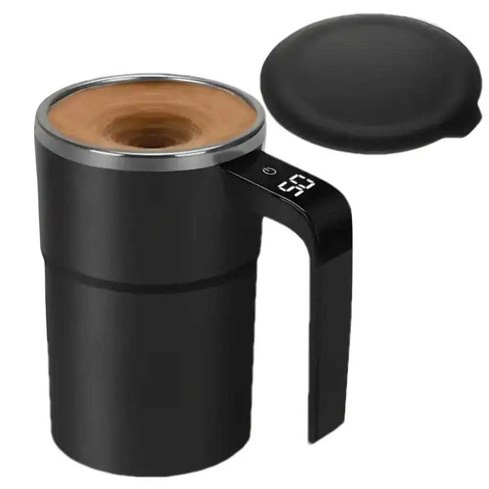 Automatic Stirring Magnetic Mug Rechargeable Stirring Coffee Cup with LCD Display Electric Stirring Cup Lazy Rotating Cup Tazos: black