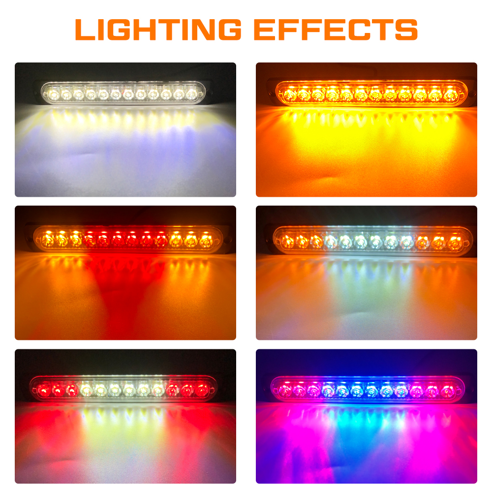 12 LED-Blitzwarnleuchte, weiß, verrotten, blau, LED-Seitenlicht, Rücklicht, 18 Blinkmodi für Auto, LKW, Licht, Polizeilichter, 12 V, 24 V