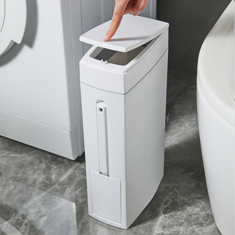 Juego de cepillos de baño para el hogar con tapa, cesta de papel higiénico pequeña y estrecha, cubo de basura, maquillaje de estilo japonés