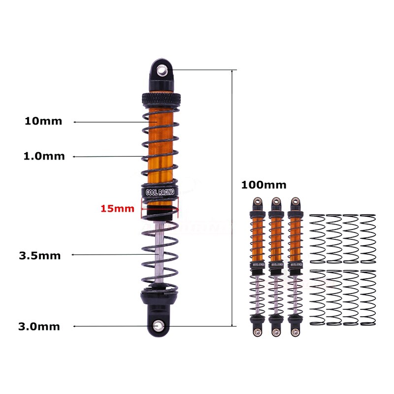 4PCS RC Rock Crawler Metal Shock Absorbers - 70-120mm - for AXIAL SCX10 D90 CC01 TRX-4 Trucks: 100mm