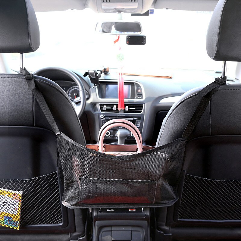 Car Mesh Organizer Seat Back Net Bag Barrier of Backseat Pet Kids Cargo Tissue Purse Holder Driver Storage Netting Pouch DIN889