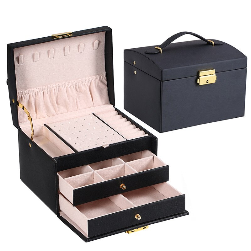 Bloong Lagen Sieraden Organizer Box Exquisite Vrouwen Meisjes Display Houder Oorbel Ring Ketting Opslag: Black