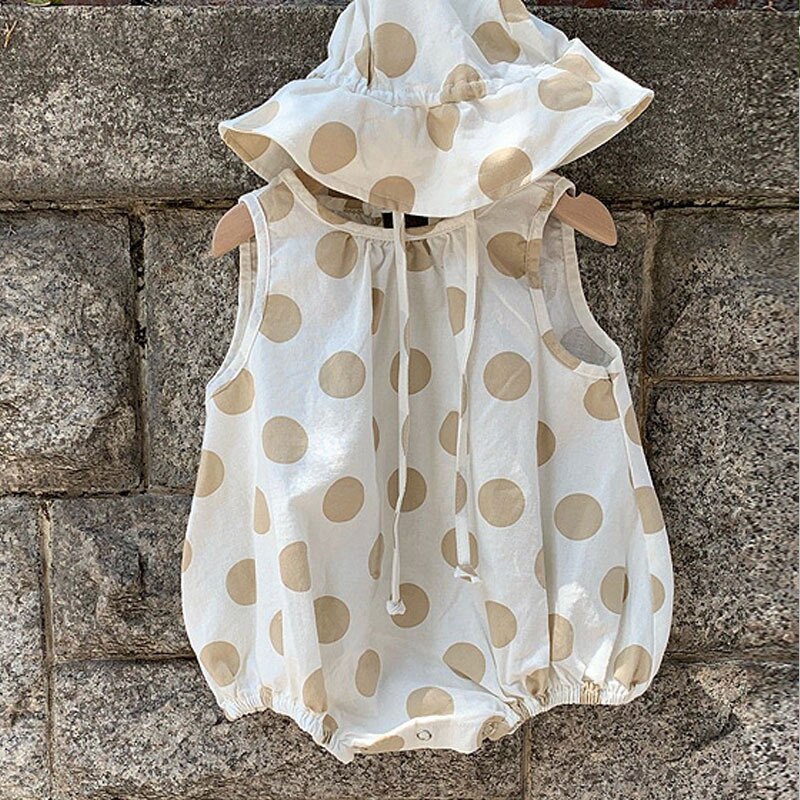 Sommerliche babykleidung, coole babybodys für mädchen, leinen-jumpsuits für jungen, ärmellose babyoutfits mit punktmuster