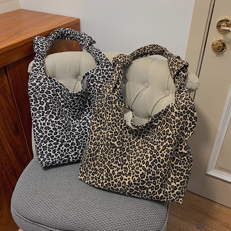 Motif léopard sacs à main pour femmes grande capacité toile sac à bandoulière décontracté femme Shopping sac fourre-tout étudiants livres sac