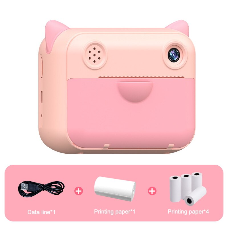 Children Camera Instant Print Camera 1080P HD Digital Camera Toys Birthday For Kids Instant Print Camera with Photo Paper: Pink 5 roll of Paper / With 32GB Card