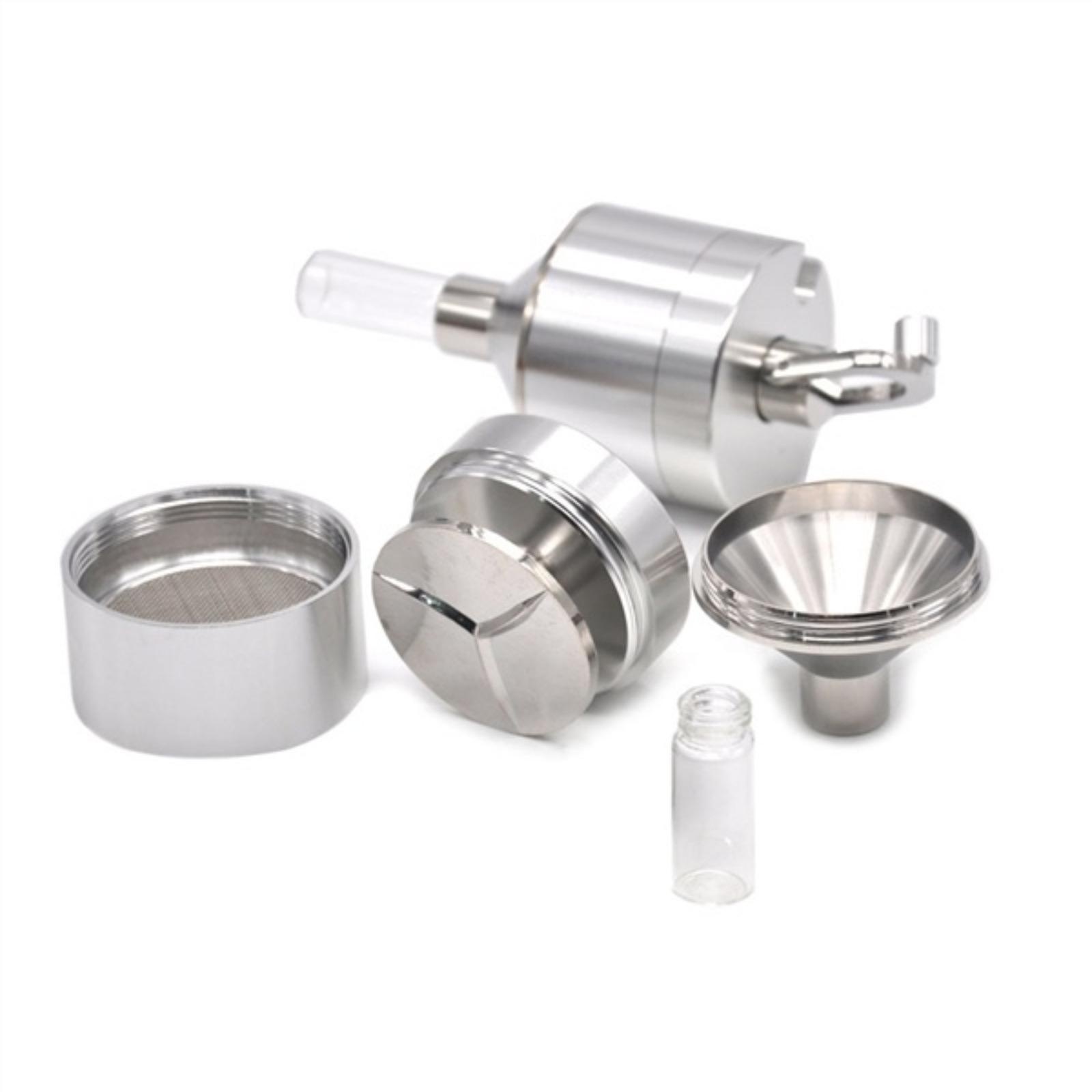 Trituradora de polvo metálico de aleación de aluminio molienda manual embudo con botella de vidrio tampón embudo trituradora de cigarrillos en miniatura de 44 mm / 56 mm de diámetro