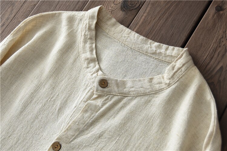 Muelle suvance verano otoño O Color sólido cuello Blusa de manga larga de lino Camisas de mujer