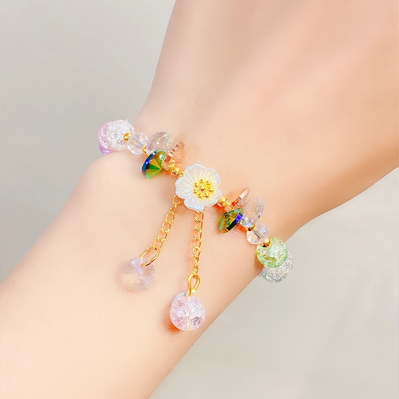 Nueva pulsera coreana de margaritas y flores para mujer, pulseras de cuerda elástica con cuentas de cristal coloridas, de joyería para y boda para niña