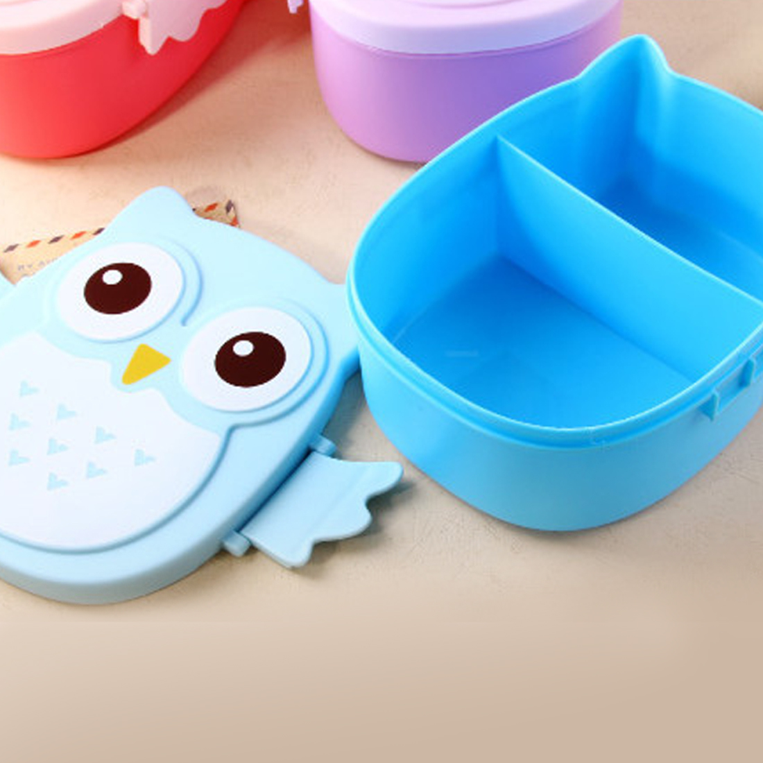 Cute 2 Layer Cartoon Owl Lunchbox Bento storage for rice Fruit Storage Microwave Plastic Storage box Cutlery Set Fiambrera