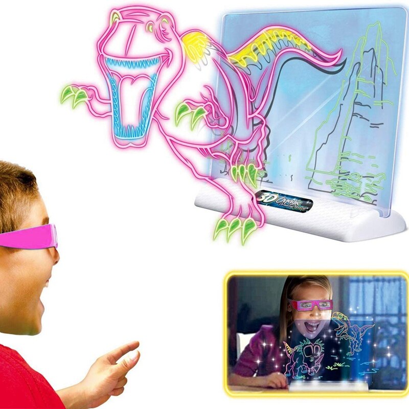 Kids 3D Magic Drawing Pad Fluorescent Puzzle Luminous Magical Writing Pad Magic Pad Light Up Drawing Board for