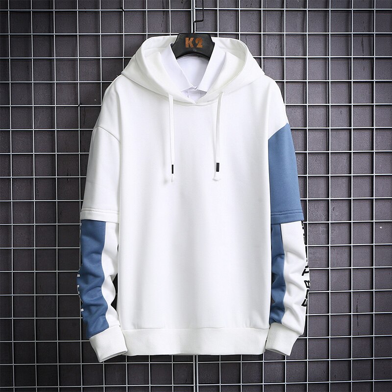 Men Preppy Style Casual White Hooded Hoodies Simple Running Pullover Boyfriend Sweatshirt Male Korean Autumn Loose Cotton Hoodie: White