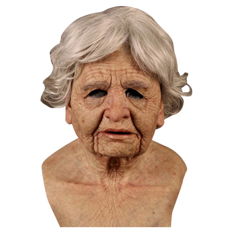 Halloween Party Headgear Old Woman Full Mask Halloween Headgear Silicone Elastic Headgear Masquerade Party: With hair