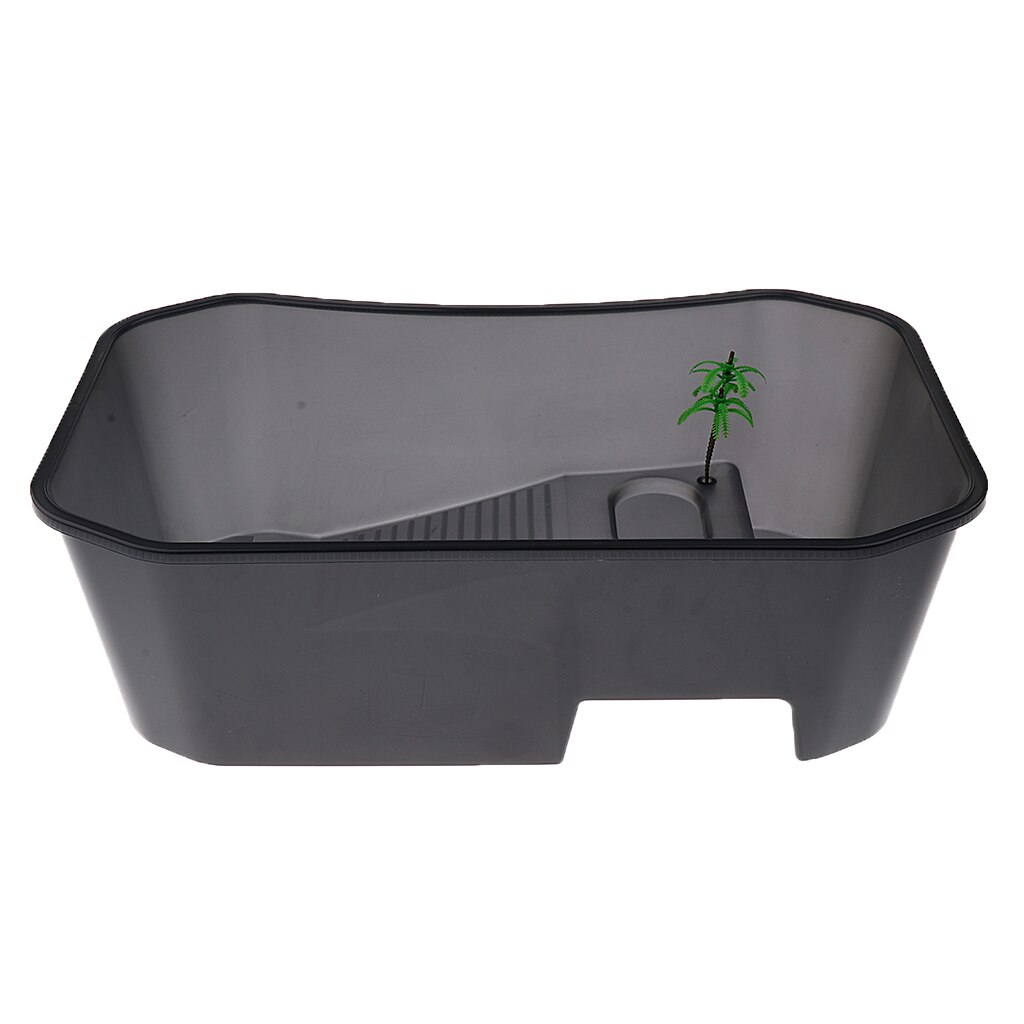 Translucent Plastic Reptile Lizard Terrapin Tortoise Turtle Tank Vivariums Reptile Terrarium Box with Coconut Tree Ornament: Black