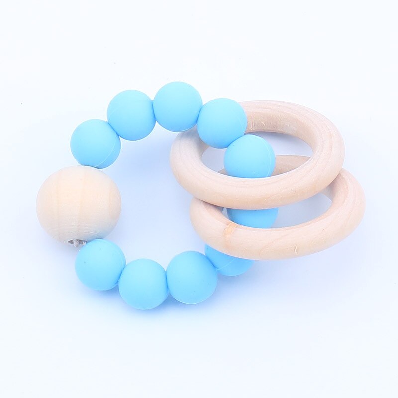 Pulsera de dentición de silicona para bebé, mordedor de madera, cuentas de silicona, dientes, Muelas de la dentadura, sonajero de madera, juguete de silicona para bebé: Azul oscuro