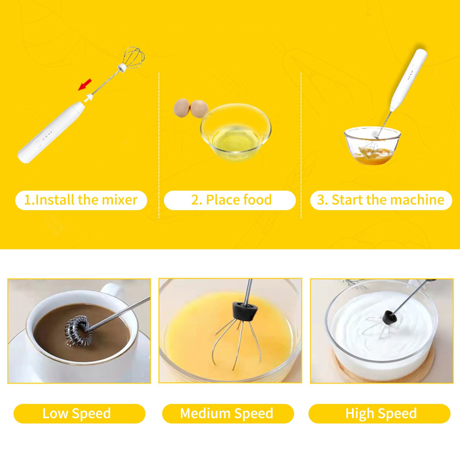 Automatic Blender Stainless Steel Whisk Electric Milk Frother USB Powered Rechargeable Mini Egg Beater Drink Mixer 3 Speed