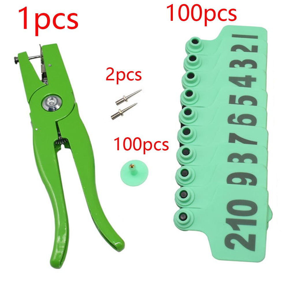 Farm Animal Cattle Ear No. 001-100 Digital Identification Card Label Signage Cow Ear Tag Copper Head Earrings Equipment 100 Pcs: Green