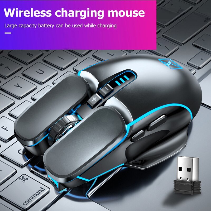 Wireless Gaming Mouse 4-color Breathing Light 2400 DPI Ergonomic 6 Keys RGB LED Mouse Rechargeable Wireless Mouse