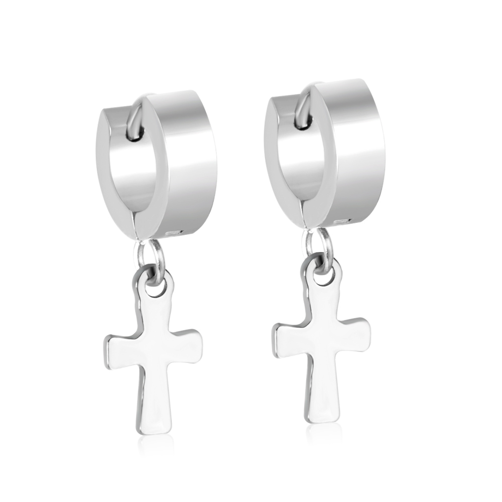 Pendientes góticos de lujo con colgante de cruz para hombre, aretes colgantes de gota, aro de acero inoxidable de Color plateado, joyería Punk para oreja, BFF: Color oro puro