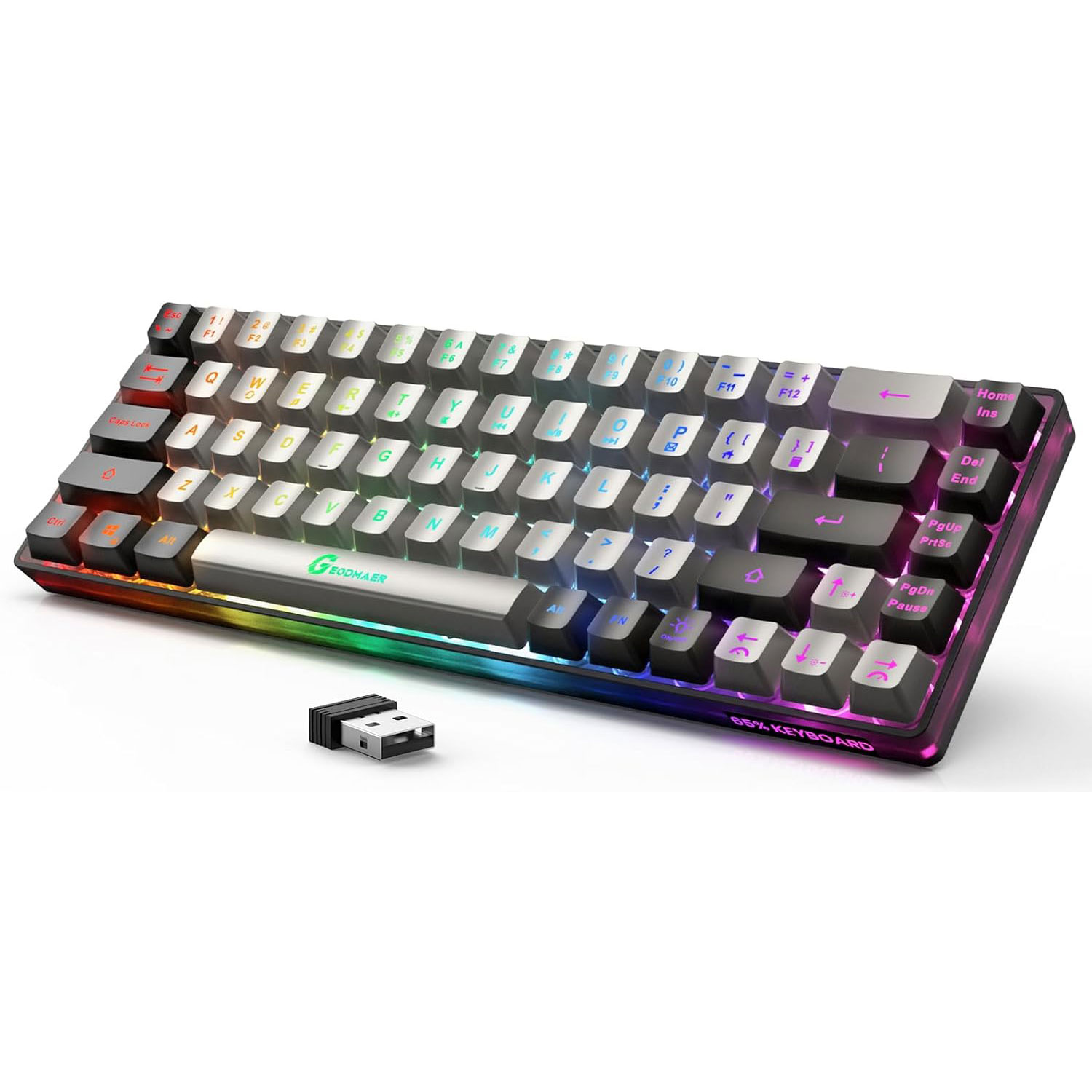 GEODMAER Wireless Gaming Keyboard Rechargeable Backlit Gaming Keyboard 68 Keys Anti-ghosting No-Conflict 2.4G Keyboard for PC: BROWN