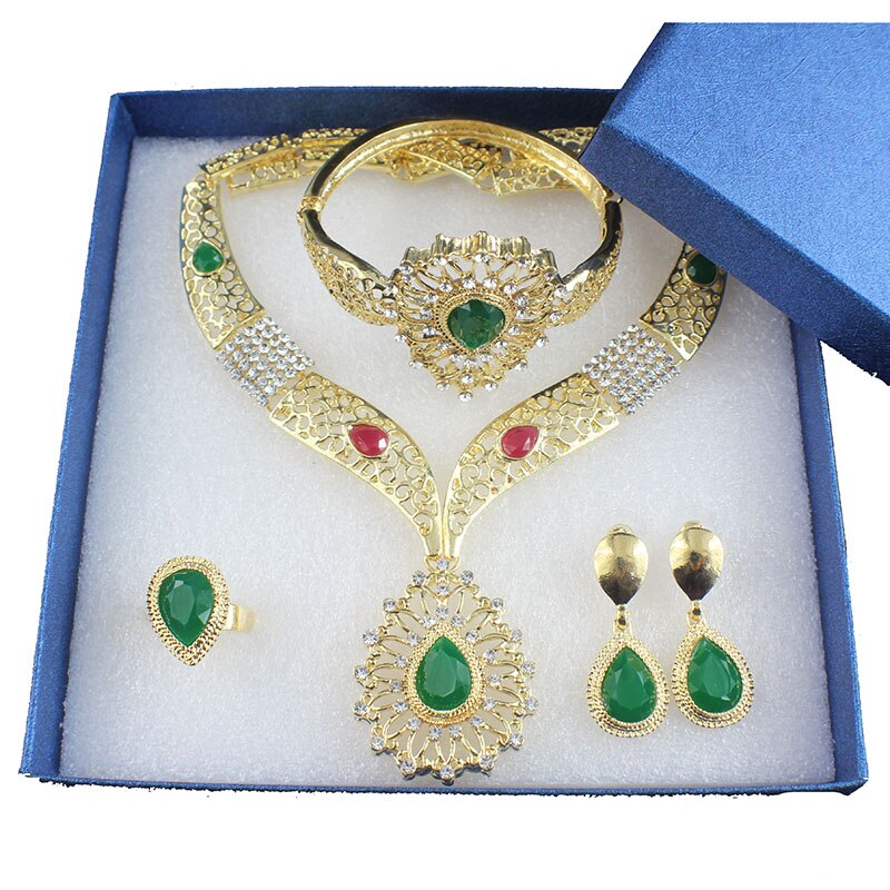 jiayijiaduo Wedding Bridal jewelry sets For Women Gold-color Africa necklace earrings bracelets carved large droplets: well package gift bo