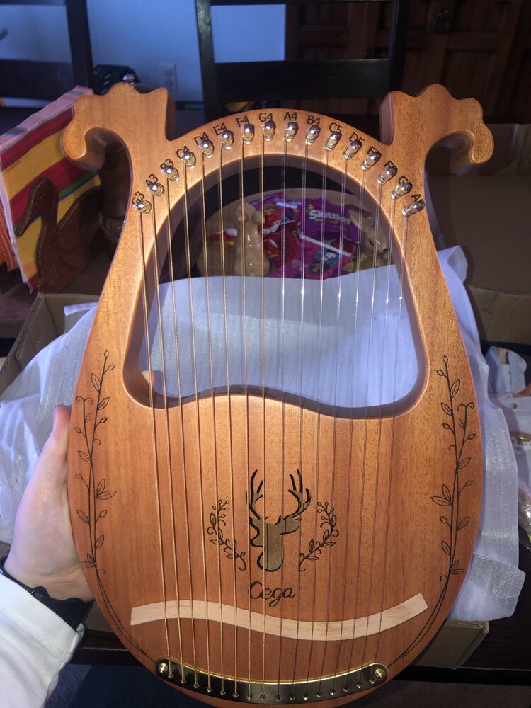 16-String Wooden Lyre with Tuning Wrench Solid Wood Stringed Instruments Mini Harp Musical Instrument Music Maker Toys