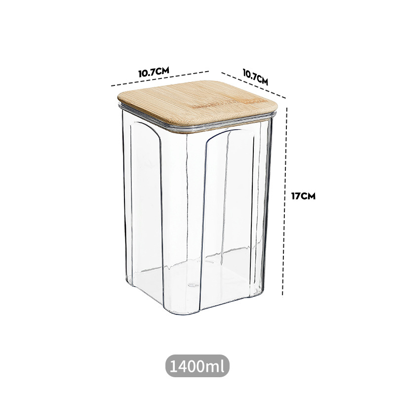 PET Plastic Food Sealed Storage Box with Bamboo Lid Coffee Beans Pasta Kitchen Storage Containers Household Kitchen Organizers: Dark Khaki