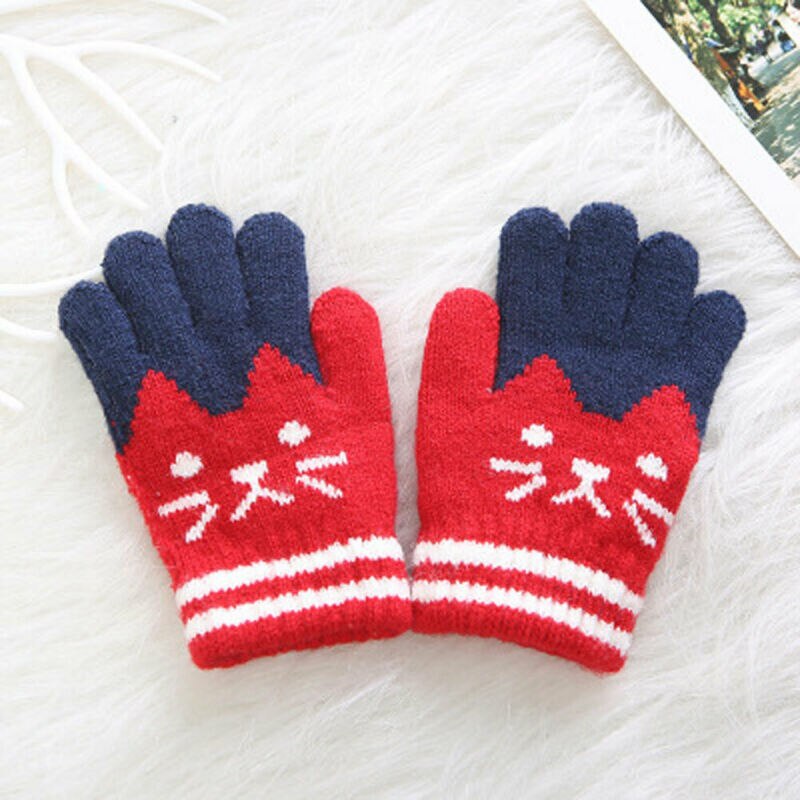 PUDCOCO Cute Kids Gloves & Mittens Knitted Winter Warm Full Finger Gloves For Girls Boys