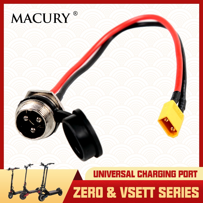 Puerto de carga Universal GX16 de 3 pines para patinete eléctrico, GX-16 VSETT para enchufe de 8, 8, 9, 9, 10, ZERO 8, 9, 10, 8X, 10X, 11X, Speedual