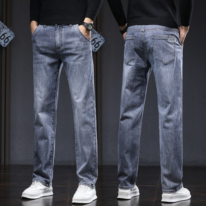 Pantalones vaqueros rectos para hombre, Jeans lavados de , elásticos, informales, versátiles, de , clásicos, primavera y otoño: 28 / Azul cielo