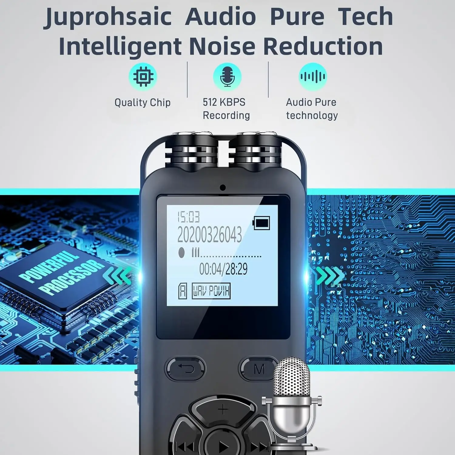 Digitaler Diktiergerät, 64 GB, Diktiergerät mit Wiedergabe und sprachaktivierten Rekordern, Diktiergerät, Audio-