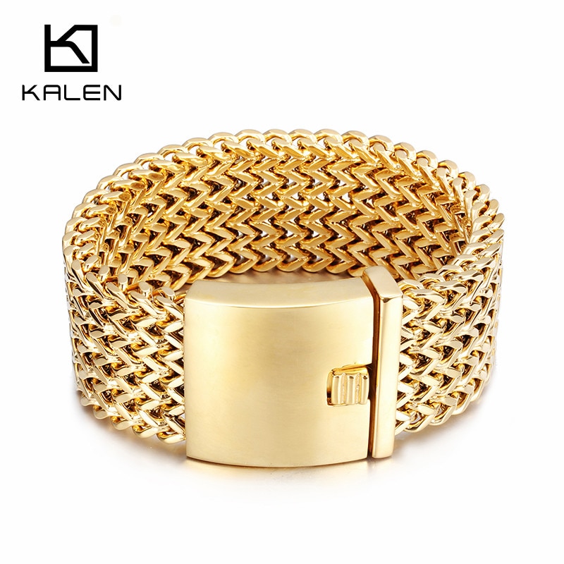 Kalen Rvs Link Chain Armbanden Hoge Gepolijst Dubai Gold Mesh Armbanden Mannen Cool Sieraden Accessoires