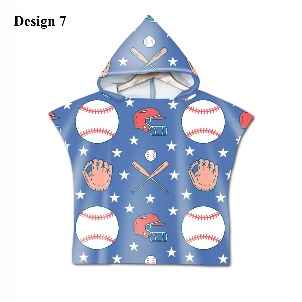 Nieuwigheid sport honkbal print baby kinderen kinderen capuchon handdoek zwembad bad strand poncho handdoek cape: Ontwerp 7