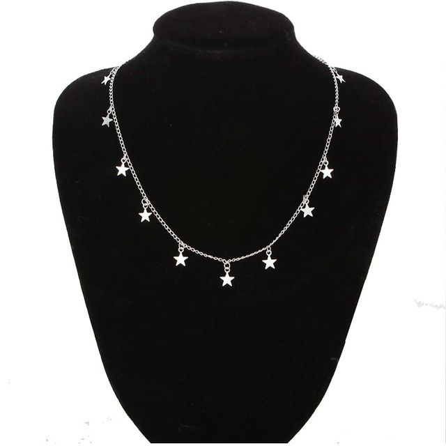 Accesorios de para mujer collar con colgante de estrella de oro de aleación Natural y collar con colgante de corazón Cadena de clavícula delgada para mujer: Silver stars