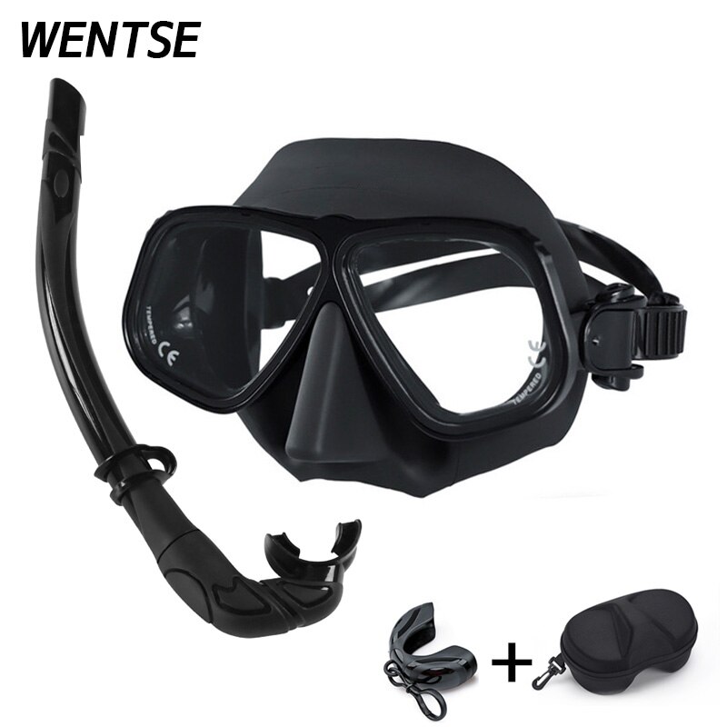 Color Alloy frame free diving goggles scuba full face mask wet tube kit Snorkeling equipment Ultra low volume Free-dive: All back Kit