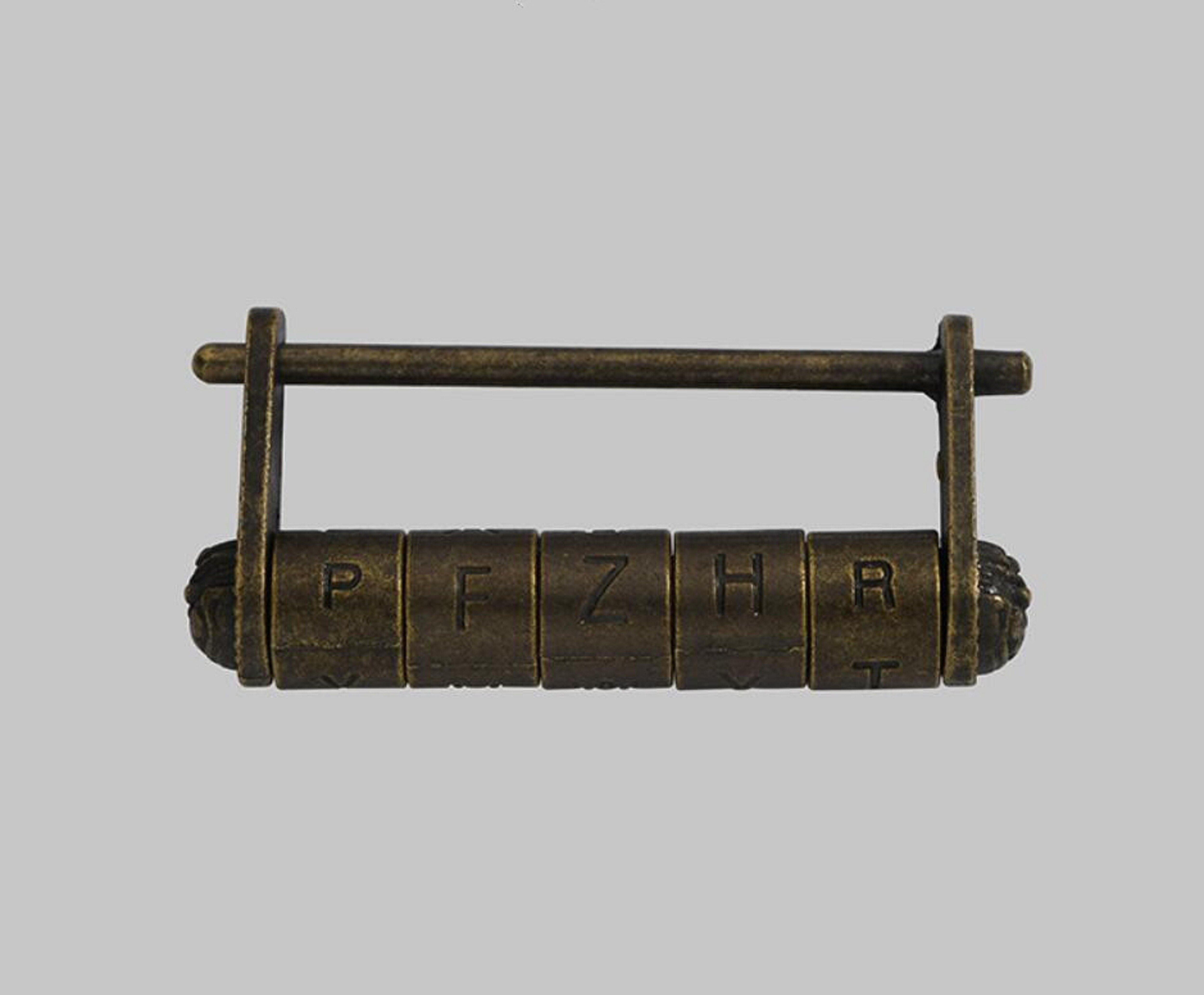 Vintage / Antique Da Vinci Code Lock Bronze/Brass Hand Carved Solid Figure English alphabet Leonardo da Vinci; DaVinci; Léonard