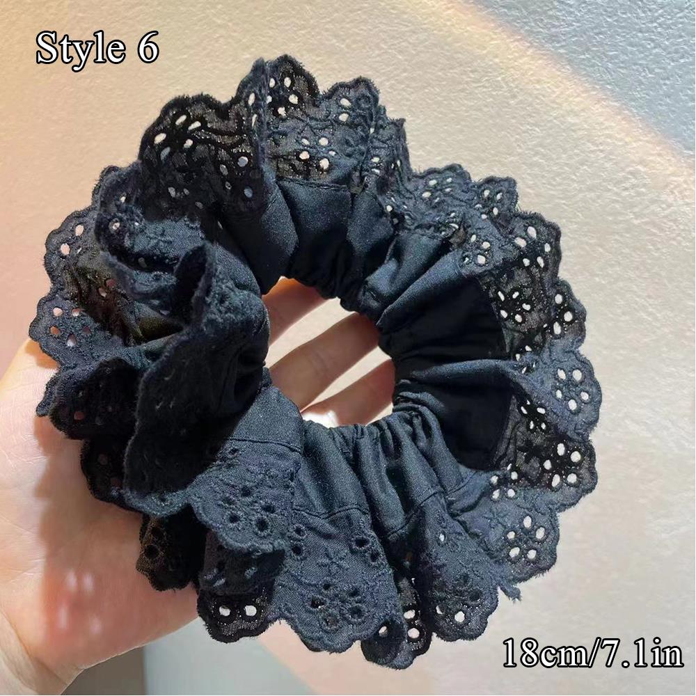 Oversized Lace French Hair Scrunchie For Women Elastic Ponytail Holder Headbands Korean Hair Bands Elastic Hair Accessories: black