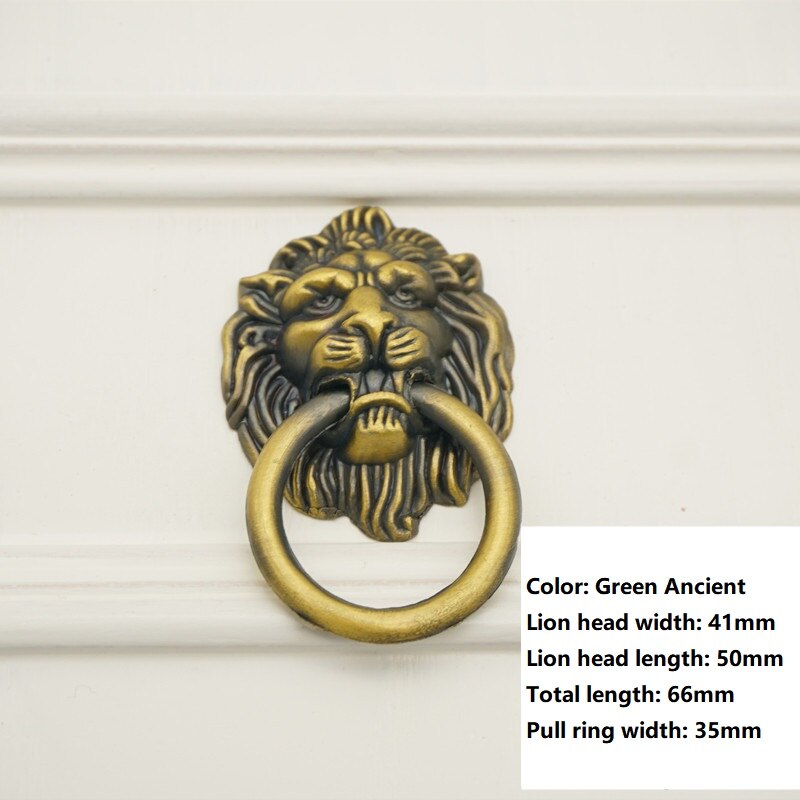 Pull Ring Deurklopper Animal Hoofd Massief Hout Gouden Leeuw Hoofd Houten Deur Handvat Pull Ring Push-Pull Antieke ouderwetse Hand: Brons