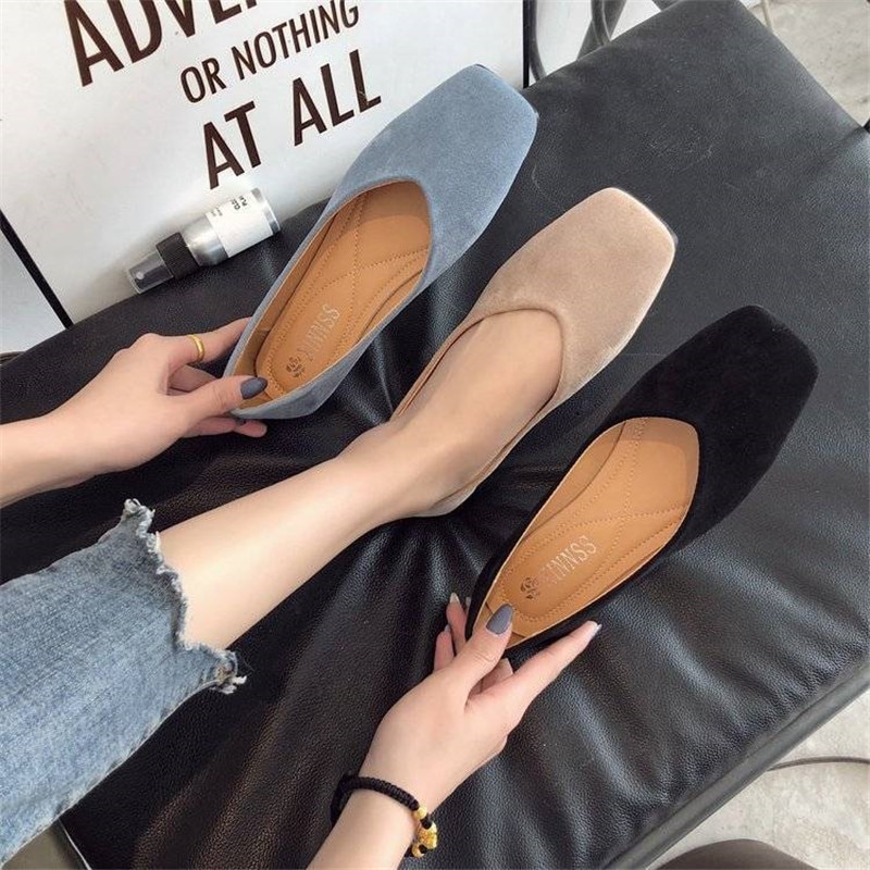 Blå loafers kvinder firkantet tå behagelige arbejdssko slik farve bløde lejligheder dame klassikere basic nøgen sko