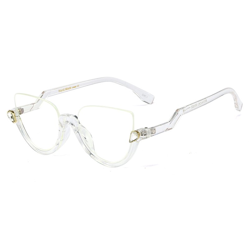 Lunettes transparentes à monture claire bleue pour femmes, demi-monture œil de chat, classique, Vintage