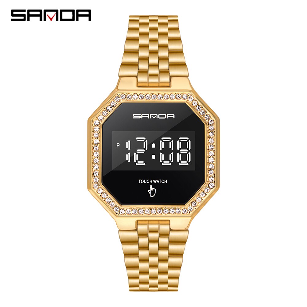 Mannen Horloges Sport Stalen Band Waterdicht Mode Elektronische Touch Screen Led Digitaal Horloge Heren Horloge Relogio Masculino: Goud