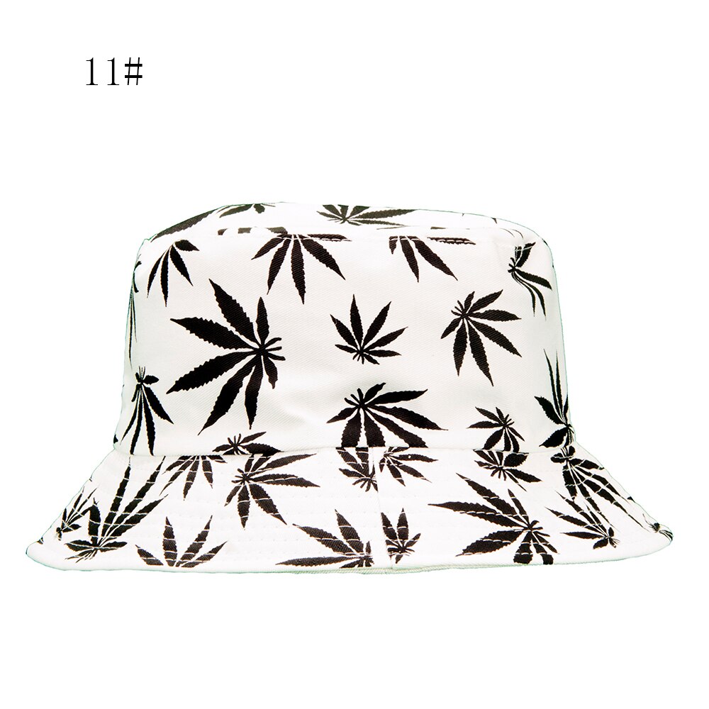 Spring and Summer Fisherman Hat Women's Cotton Maple Leaf Printed Hat Bucket Hat Men's Korean-Style Sunbonnet Sun Hat: 11white yellowleaves