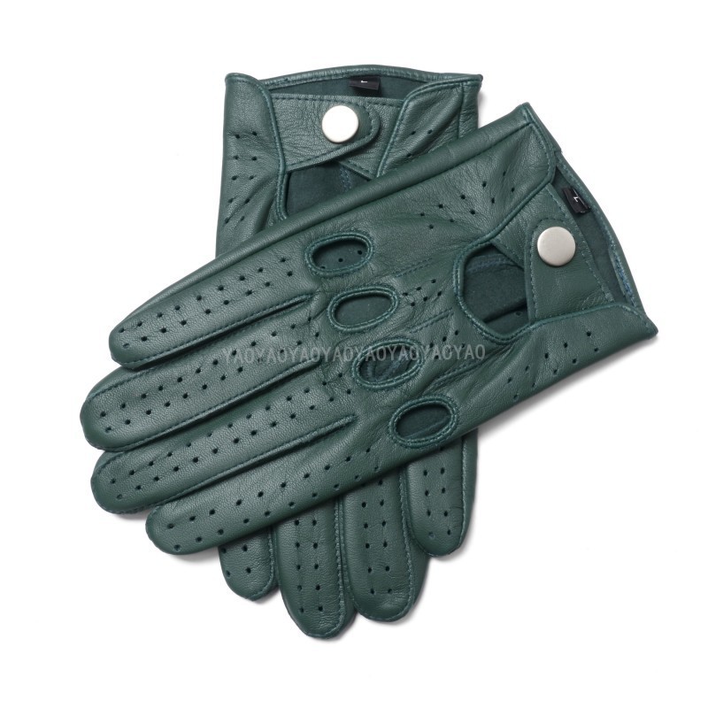Gants de moto en cuir véritable pour hommes, en peau de mouton, à la , noirs, respirants, pour la conduite, mitaines pour hommes: vert militaire / L