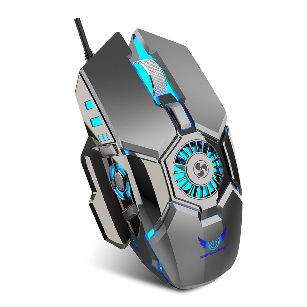 Gaming Mouse with Cooling Fan 1000-1600-6400 DPI Optical Mice for PC Gamer Laptop Desktop Computer Mouse: Silver