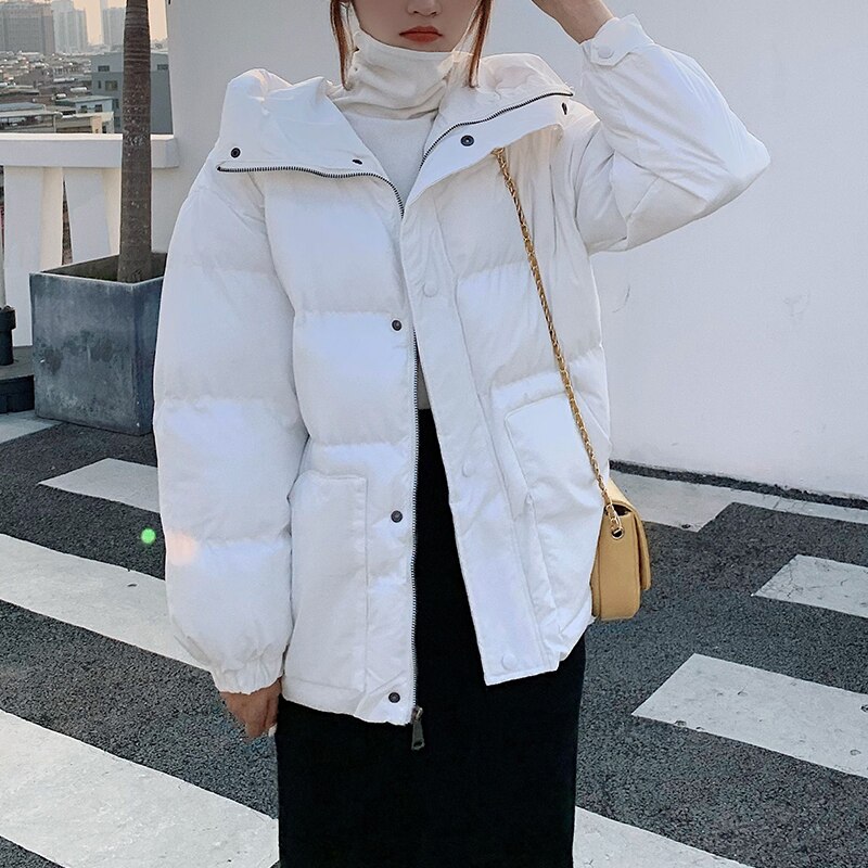Warme winterjas dames zwarte parka zoete preppy stijl dikke losse korte katoenen gewatteerde jassen dames herfstjas: Wit / Xl