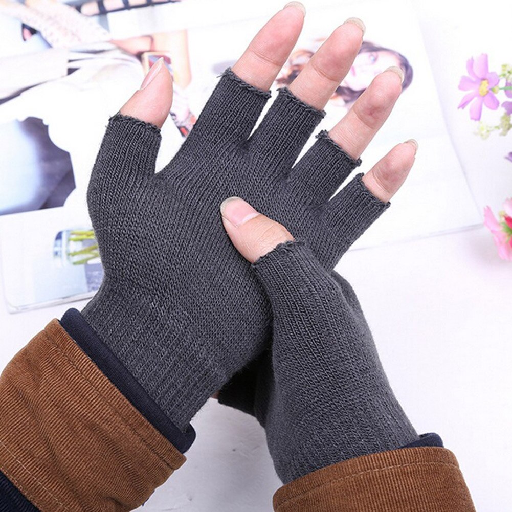 Guantes de algodón de medio dedo para hombre y mujer, manoplas cálidas de entrenamiento, de lana, color negro, a la , para invierno, 1 par
