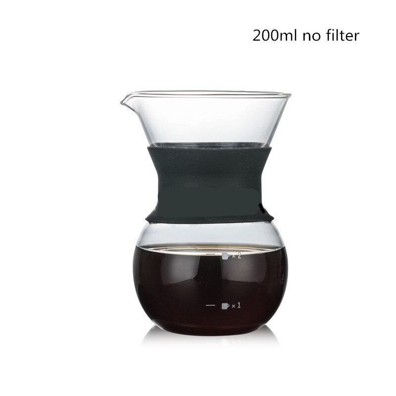 Värmebeständig kaffekanna i glas med filter i rostfritt stål handdroppskanna kafébryggare dela kanna barista häll över kaffebryggare: 200ml inget filter