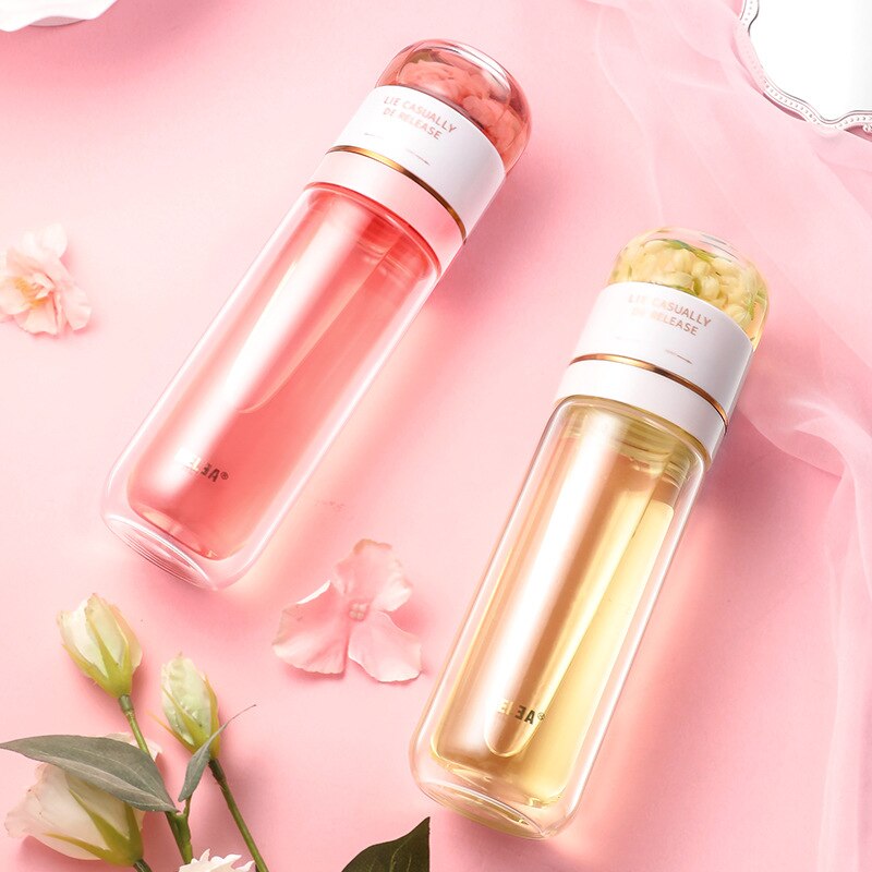 RELEA Glass Bottle Double Layer Tea Water Separation Glass Bottles Stainless Steel Tea Partition Bottle