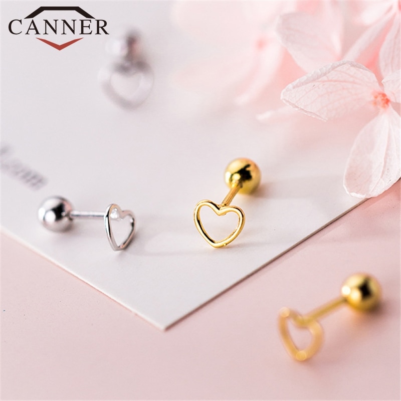 Pendientes minimalistas de Plata de Ley 925 con forma de corazón hueco para mujer, de color dorado y plateado, joyería coreana