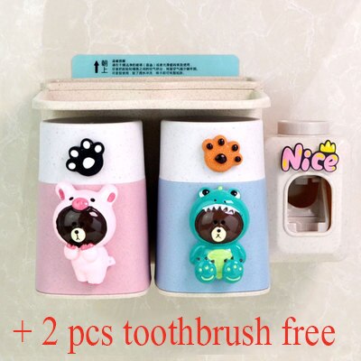 Boxi Automatic Toothpaste Squeezer Toothbrush Cup Dispenser Dust-Proof Toothbrush Holder Cartoon Cup Bathroom Accessories: 0296